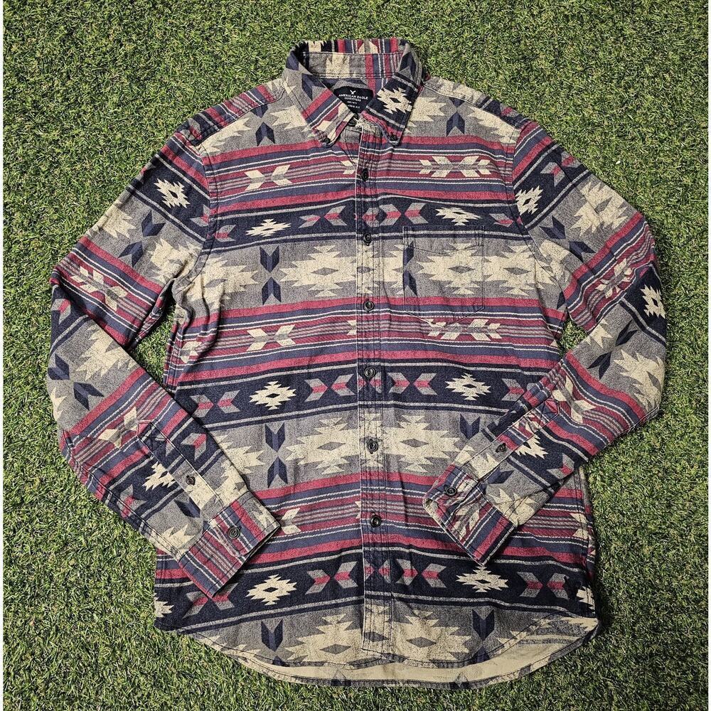 American Eagle Shirt Adult Medium Red Black Aztec Flannel Classic Mens
